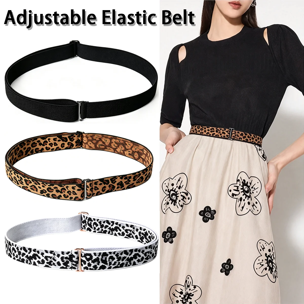 Women Adjustable Elastic Belt, Stretch Invisible Belt Flat Buckle Waist Belts No Show Belt for Pants Jeans Dresses