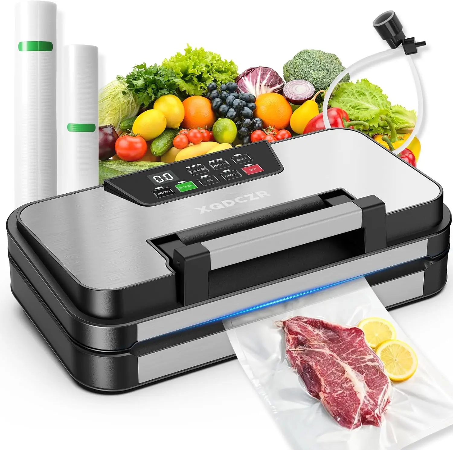 

95kPa Vacuum Sealer Machine, Powerful Double Pump 10-in-1 Food Sealing System with Double Heat Seal, Built-in Cutter &amp