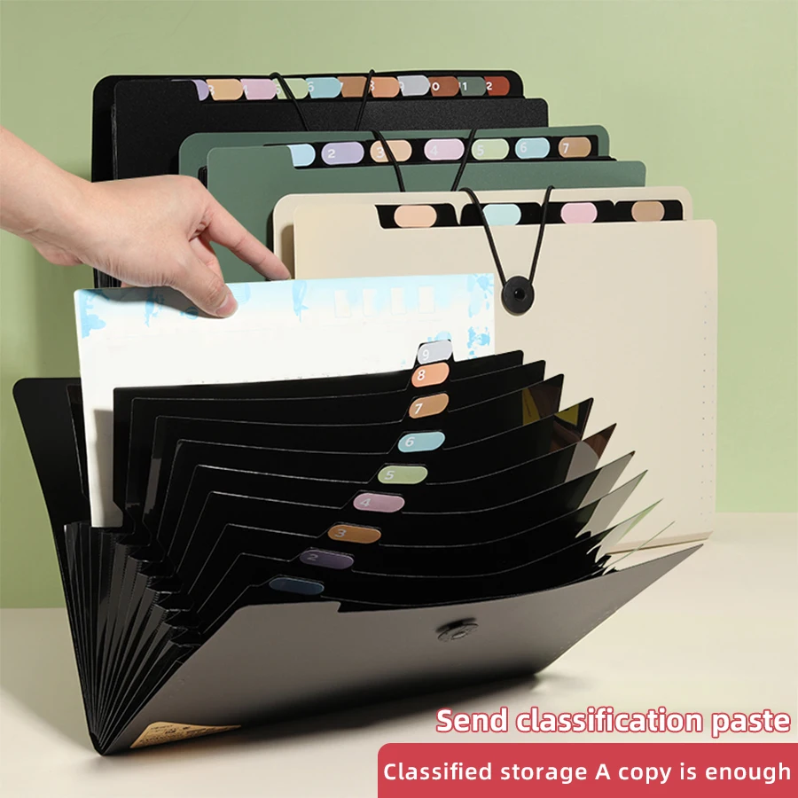 สามสีแนวนอน A4 โฟลเดอร์นักเรียนสํานักงานธุรกิจ Multi-Layer ขนาดใหญ่ความจุ 5/8/13 ชั้นออร์แกนกระเป๋า