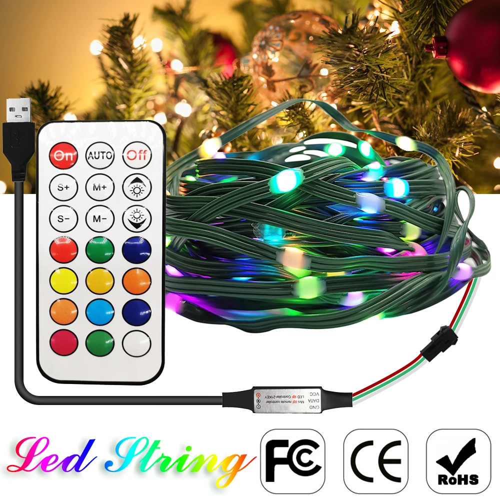 

DC5V WS2812B Led String Lights And 21Key Kit Addressable Individually RGBIC Outdoor Christmas Party Decoration USB RF Controller