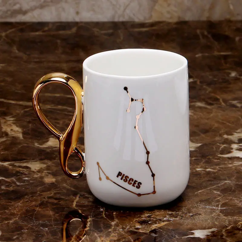 Creative Zodiac Sign Ceramic Mug Couple Coffee Cup Constellation Pattern Milk Cup Astrology Drinkware Birthday Gift for Lovers