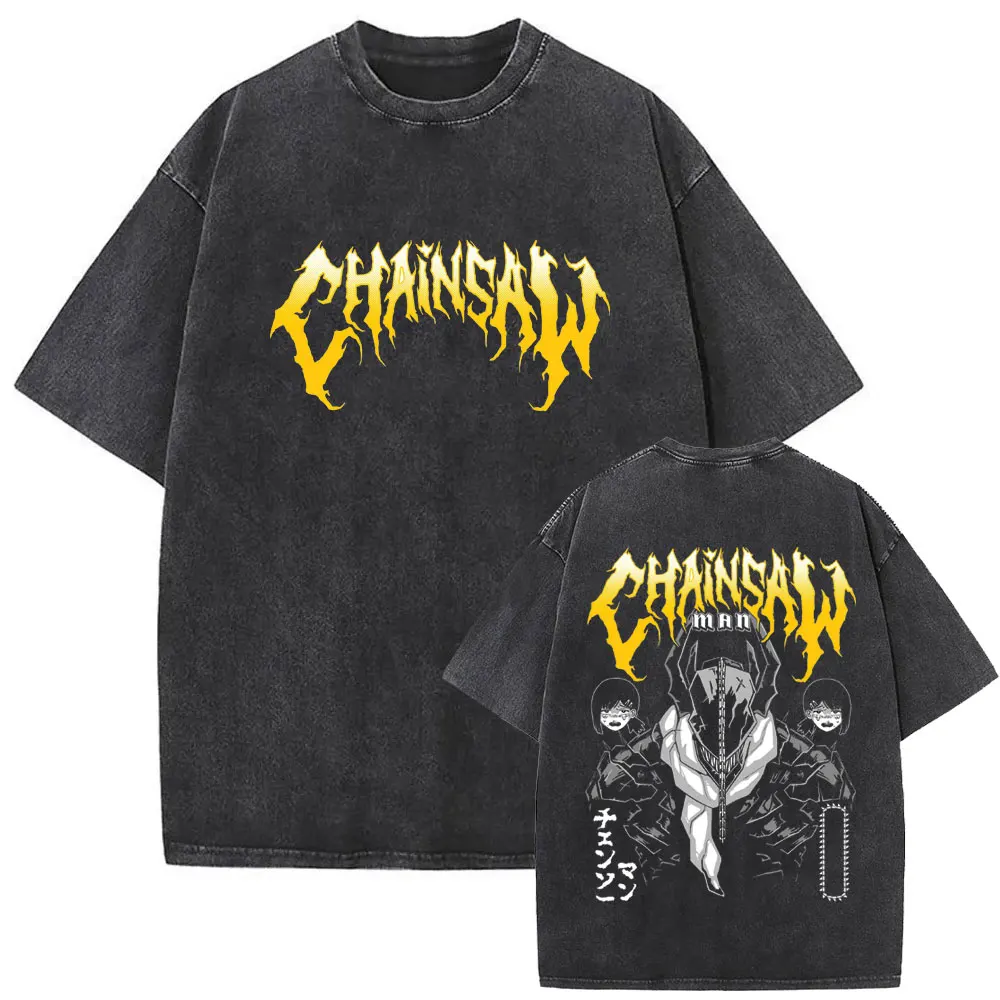 

Washed Vintage Anime Chainsaw Man Higashiyama Kobeni Pochita Denji Graphic T Shirts Men Women Manga Fashion Oversized T-shirts