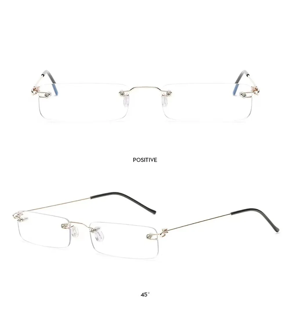 Anti-Blau Randlose Lesebrille Quadratische Metall Presbyopie Brillen Mit Fall Brillen männer Gläser Für Anblick Plus + 4 – Detail 2