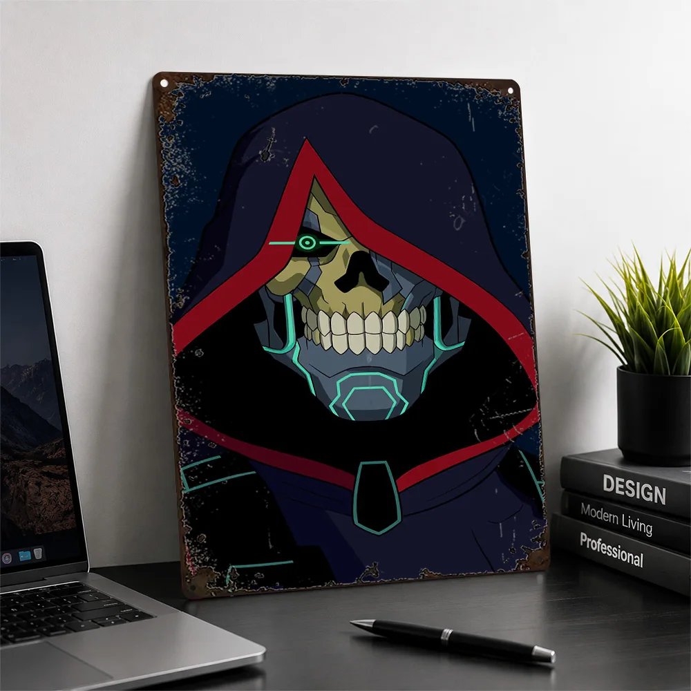 Masters Of The Universe Skull Printed Poster Cyberpunk Wall Art For Media Room Personalized Aluminum Metal Sign Cinema Fan Gift