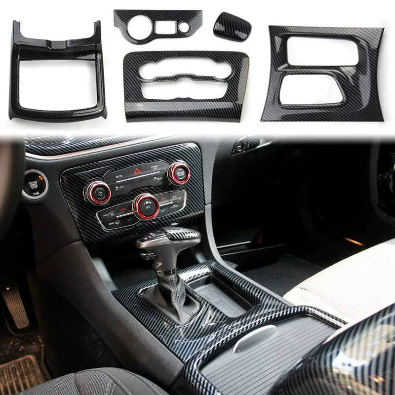 

For Dodge Charger 2015-2023 5x Car Central Control AC Gear Shift Cup Holder Headlight Switch Button Panel Cover Trim Accessorie