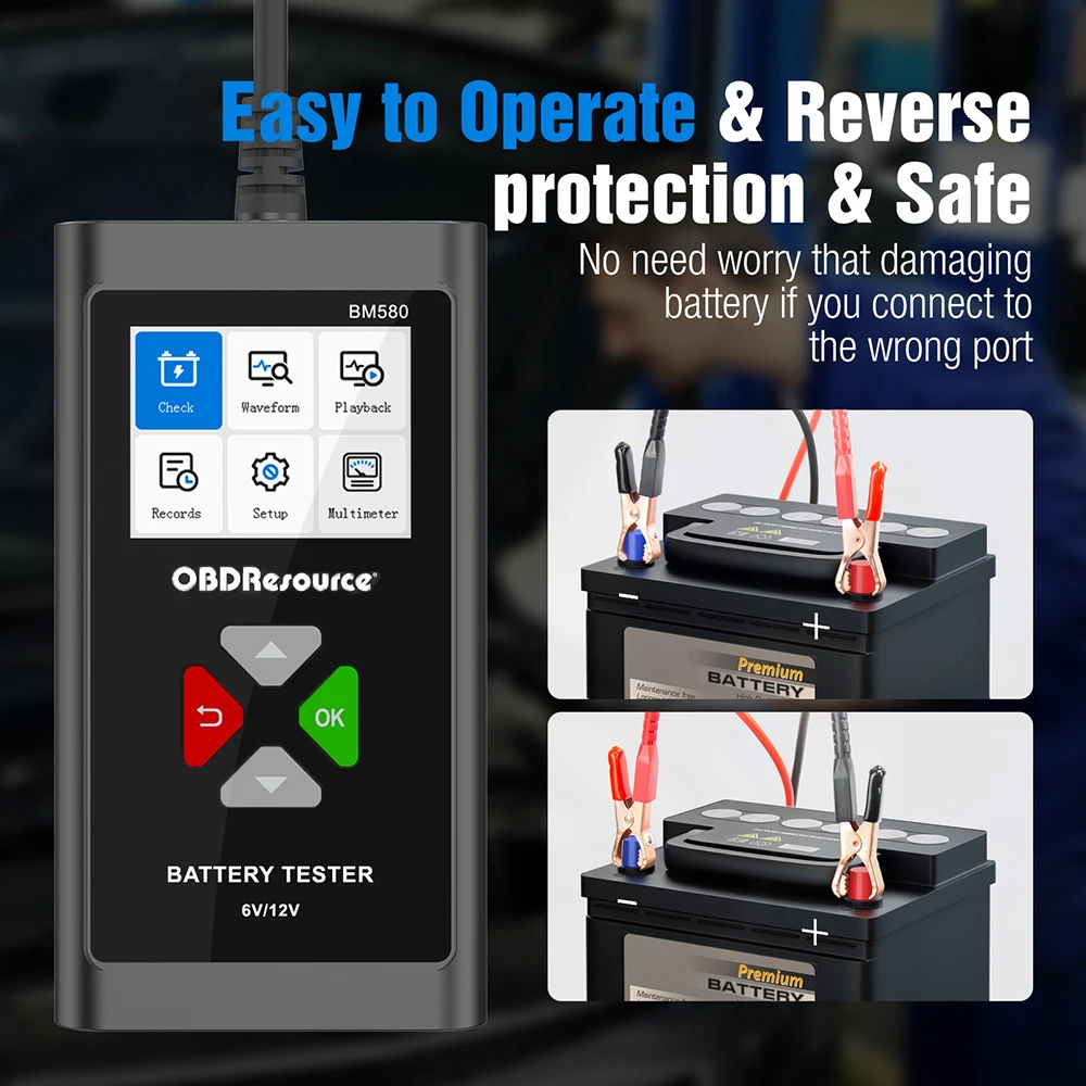 OBDResource BM580 Car Battery Tester 6V 12V Car Battery Charger Starting Circuit Charging Test Car Analyzer PK KW650 KW208