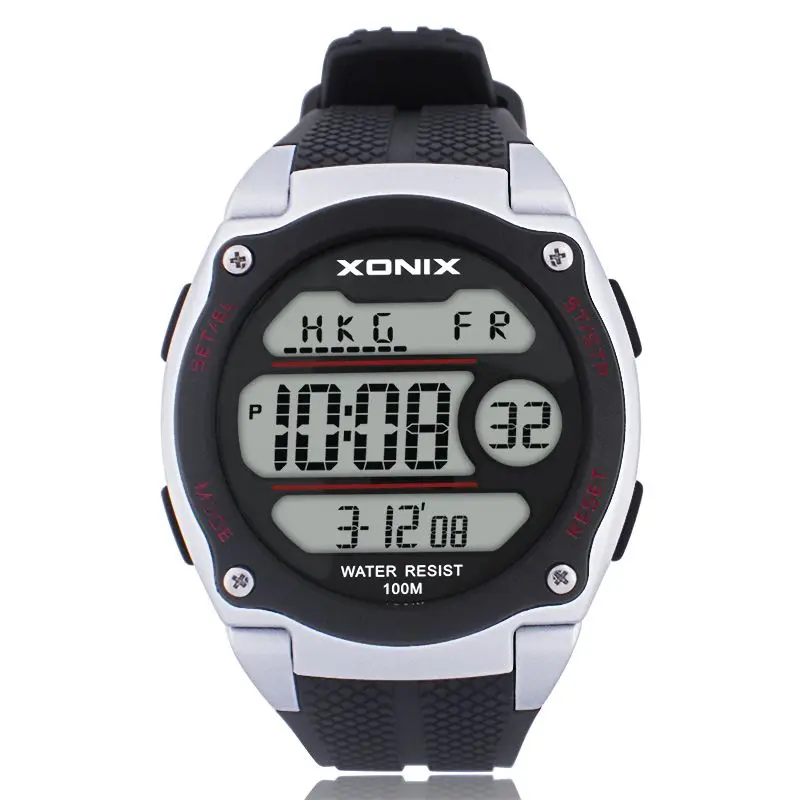 XONIX Worldtime متعددة المناطق الزمنية الرجال الساعات الرياضية مقاوم للماء 100 متر الرقمية تشغيل السباحة الغوص ساعة اليد Montre أوم #2