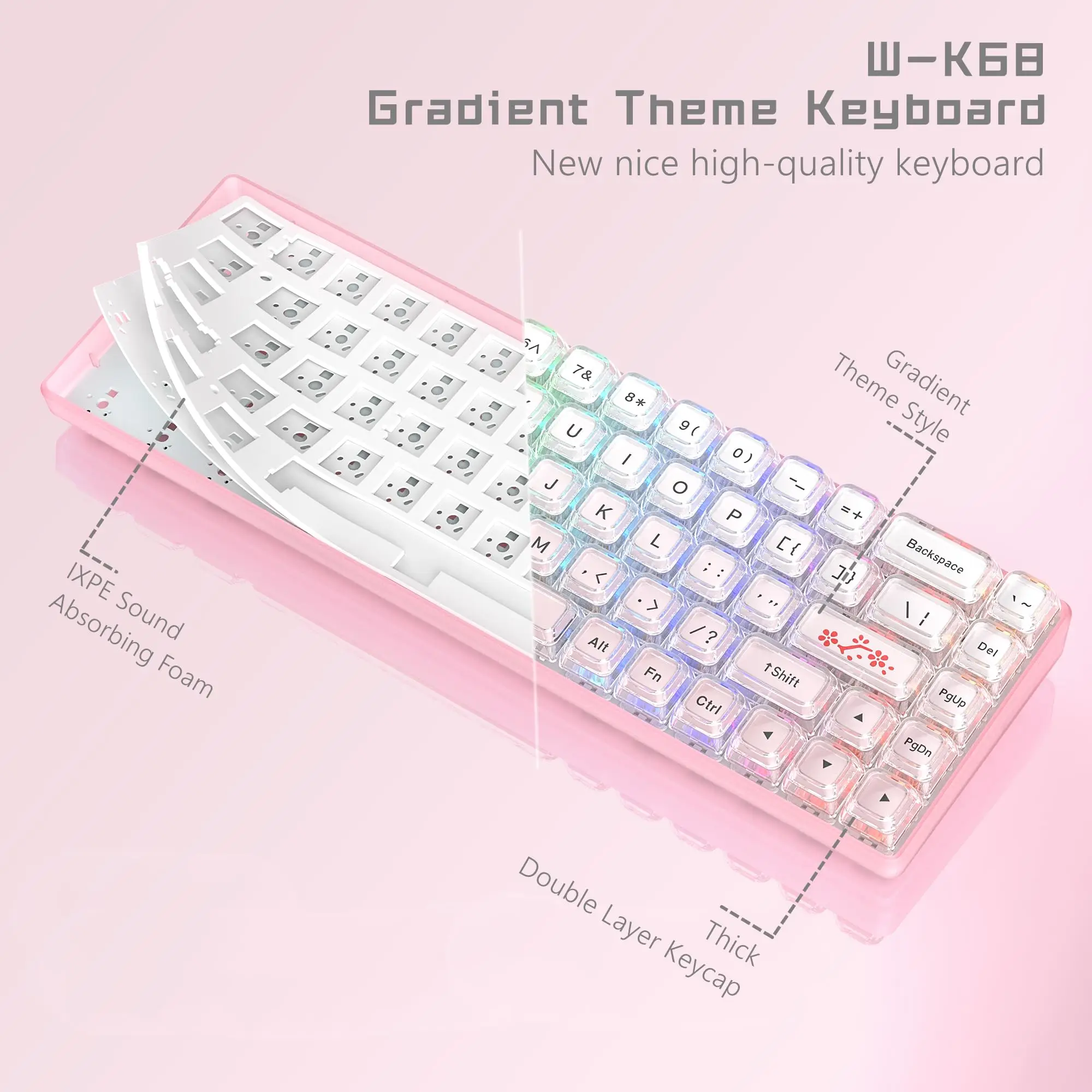 Womier W-K68 60% Keyboard Hot-Swappable Pink Creamy Custom Mini Keyboard RGB Wire Gaming Mechanical Keyboard with Arrow Keys