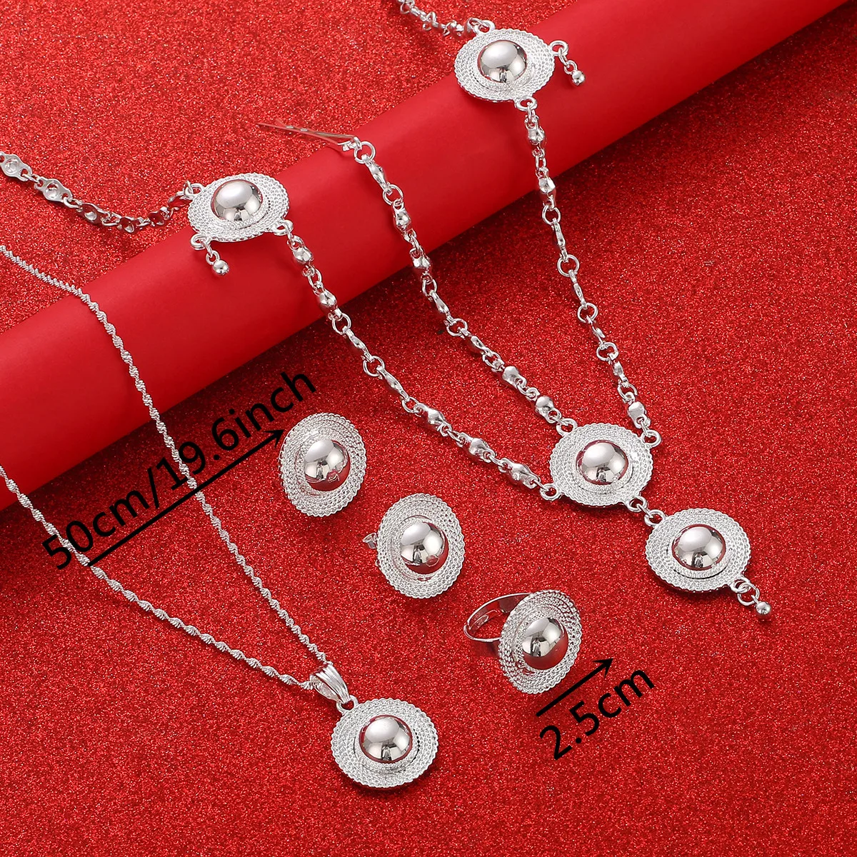 African Ethiopian Ethnic African Bridal Jewelry, Silver Plated 4-piece Necklace, Ring Curtain, Female Earnail Jewelry Set