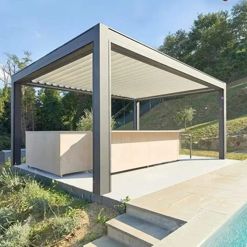 Motorized Waterproof Aluminum Luxury Outdoor Pergola & Gazebo with Powder Coated Customizable Dimensions