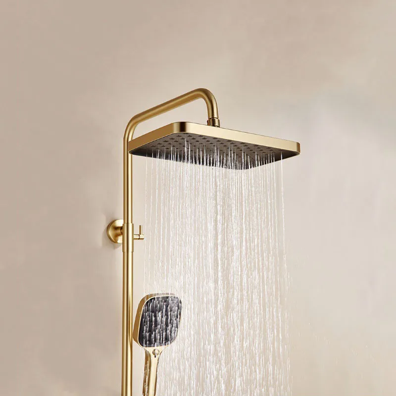 Brush Gold Rain Shower System Bathroom Hot Cold Mixer Thermostatic Shower Faucet Set Wall Mount SPA Rainfall Luxury Bath Shower