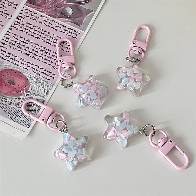 1Pcs Cute Transparent Design Sense Stars Keychain Pendant Keyring For Girls Backpack Headphone Case Accessorie Creative Gifts