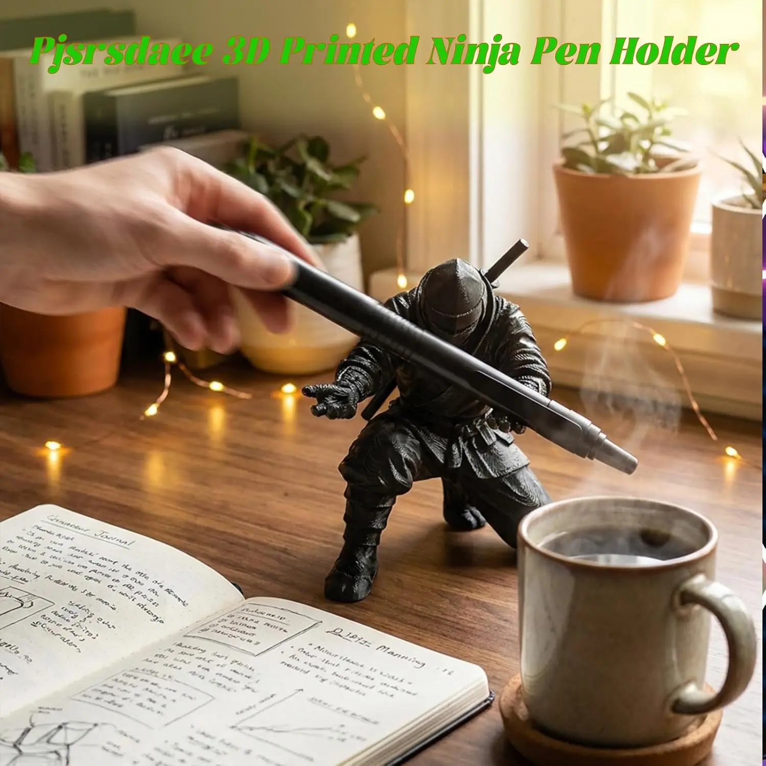 Portalápices Black Warrior - Organizador de Escritorio de Resina, Adecuado para Oficina y Hogar, Decoración de Halloween, Regalo Creativo, Divertido Adorno