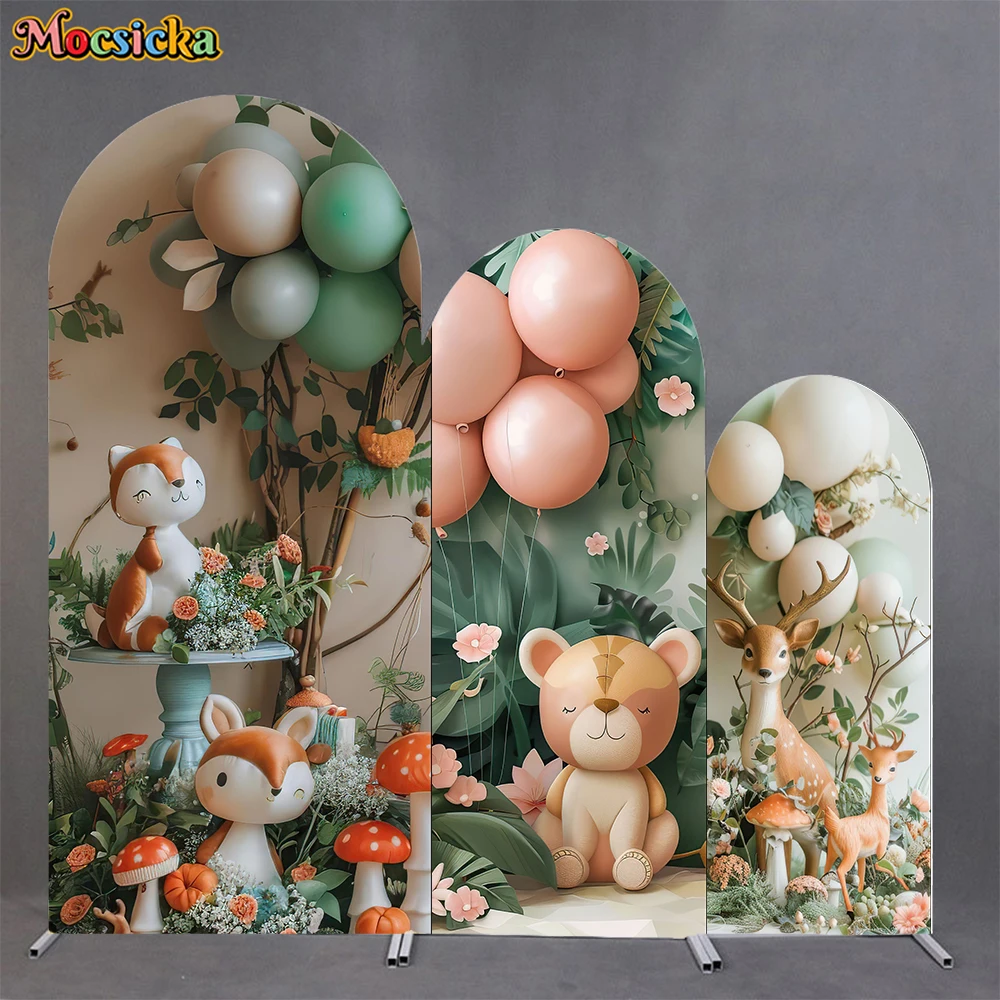 Mocsicka Happy Birthday Arch Cover Backdrop Elastic Double-Faced Maternity Wedding Arched Background Flower Balloons Party Decor