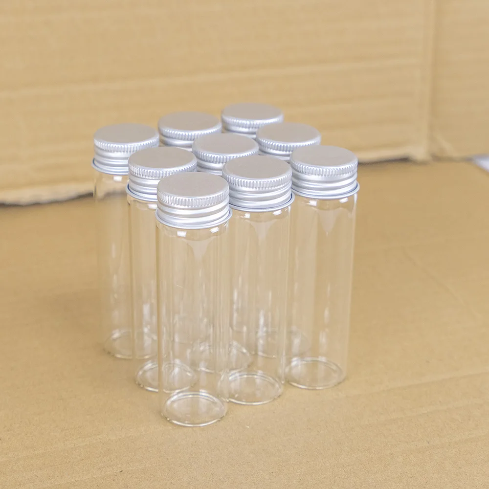 12PCS/Lot 30*100mm 50ml Tiny Glass Bottles Silver Screw Metal Cap Storage Jars Mini Containers Aluminum Clear 50CC Vial Bottle