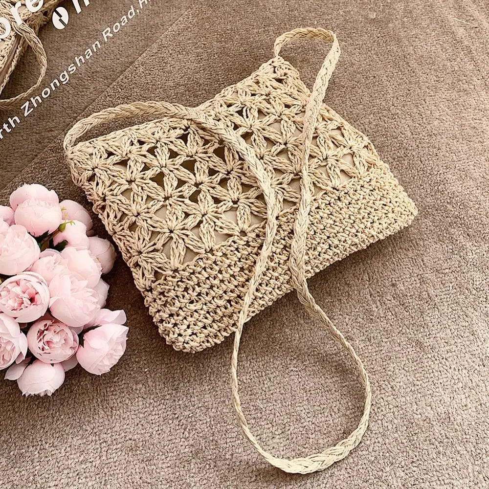 Woven Bags Handmade Knitted Straw Handbags Fashion Hollow Messenger Bags Bohemia Beach Shoulder Crossbody Bag