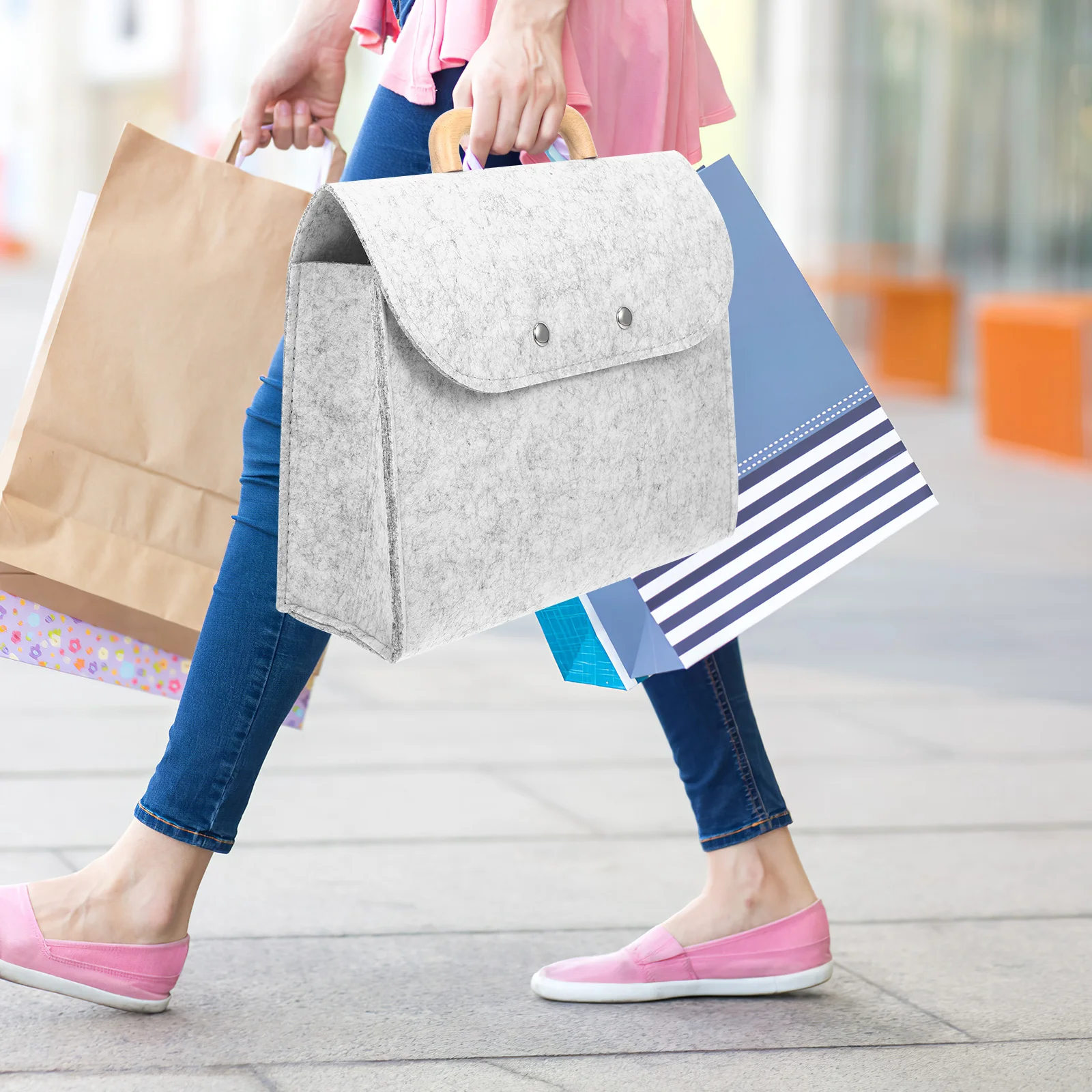 حقيبة تخزين محمولة باليد، منظم ملفات عالي السعة، مقبض خشبي رمادي عميق، حقائب حمل للأعمال، للاستخدام المكتبي، محمولة #3