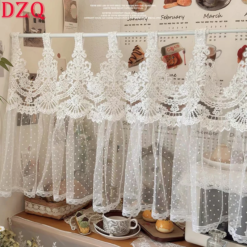 

Affordable Luxury French Elegant Lace Tulle Short Curtains for Living Room Tab Top Half Curtains Window Valance #A684