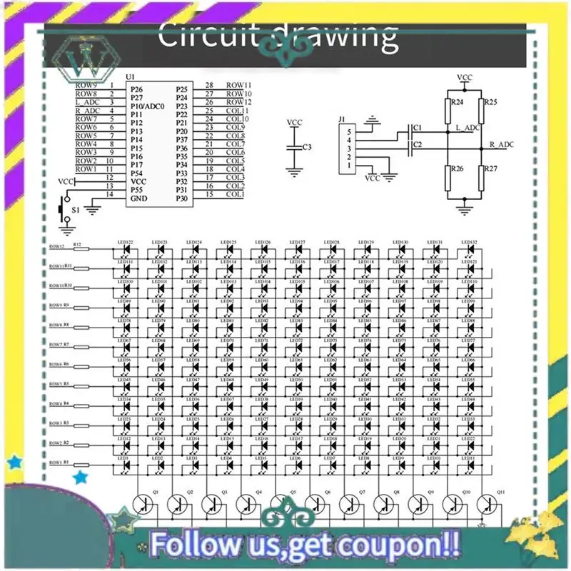 A28Q-Fan-Shaped LED Music Spectrum Rhythm Light Display DIY Production Kit SMD Component Practice TJ-56-714