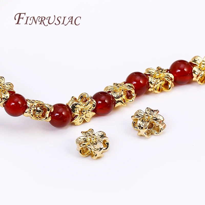 18K Gold Plated Flower Beads, High Quality Brass Metal Spacer Beads DIY Beading Jewelry Accessories Wholesale