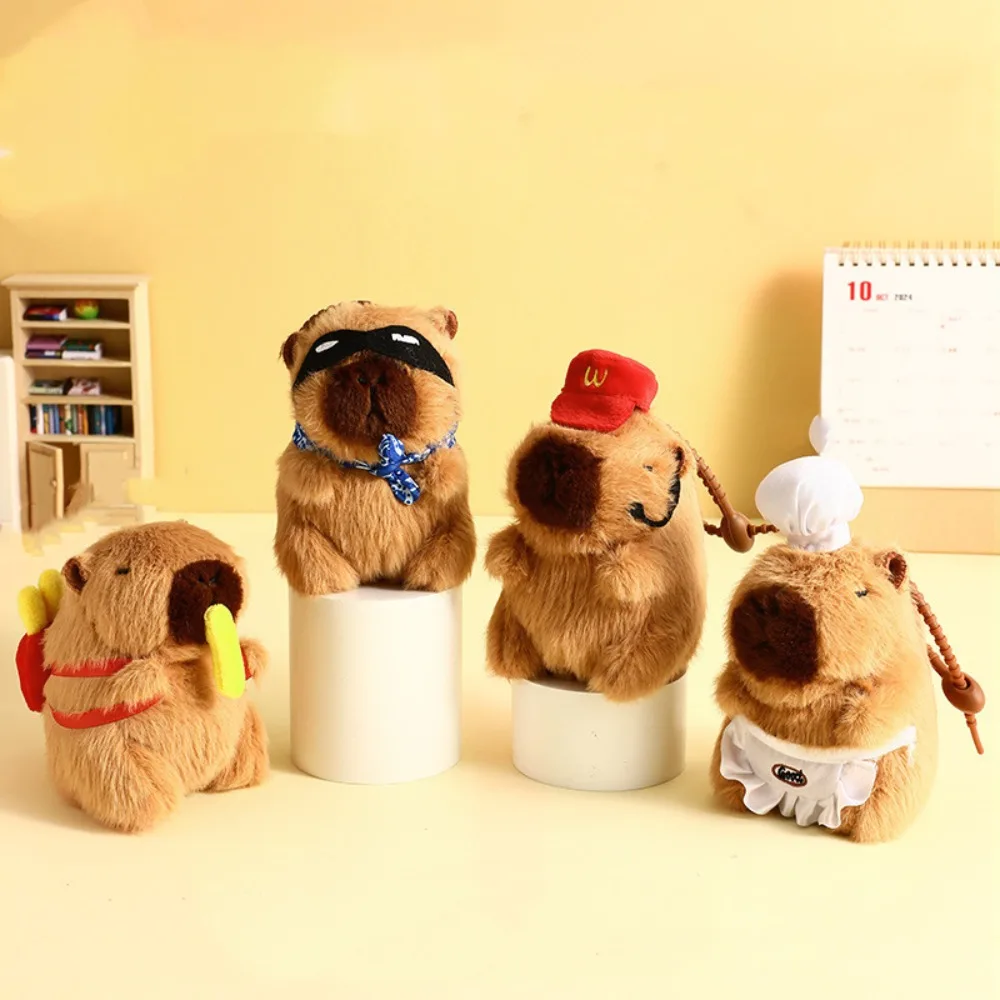 Cozinhar capivara pingente de pelúcia batatas fritas comida capivara chaveiro de pelúcia croissant adorável capivara plushie boneca meninas brinquedo