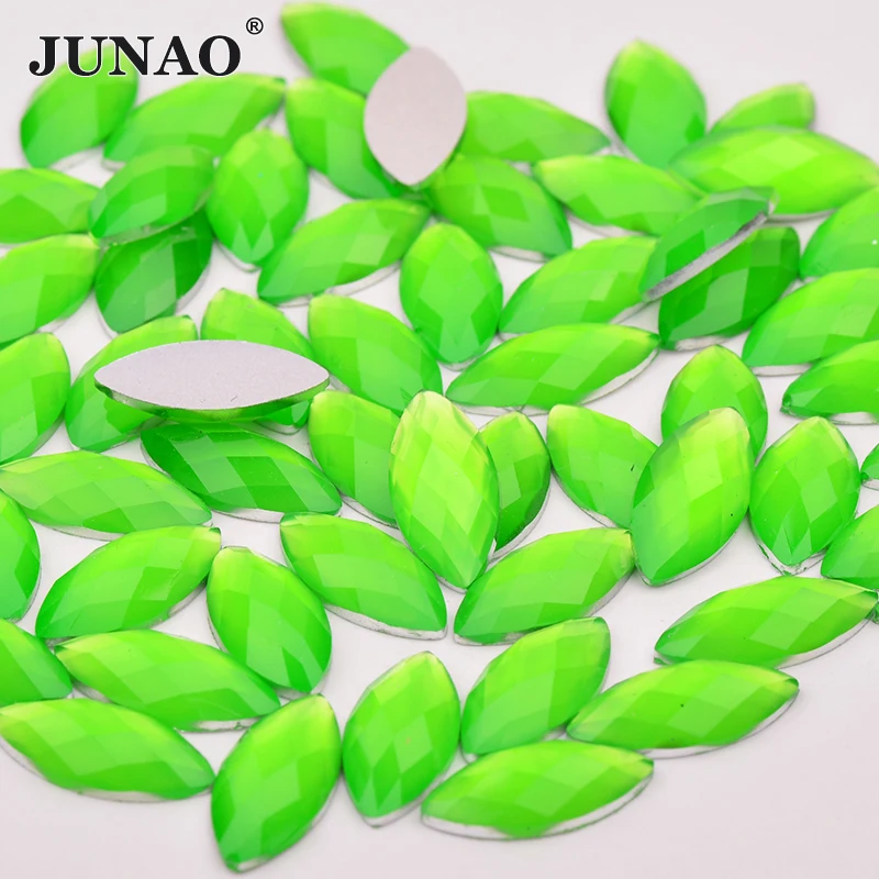 JUNAO 100Pcs 7*15mm Neon Aquamarine Color Resin Horse Eye Rhinestones Flatback Crystal Non Hotfix Strass For DIY Decoration