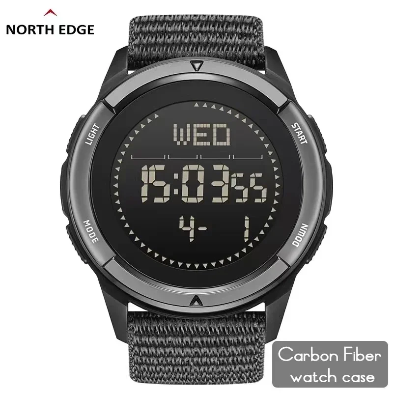 

NORTH EDGE Mens Watch ALPS 45mm Metronome Compass Waterproof Carbon Fiber Case Nylon Strap Watches for Men with Box Reloj Hombre