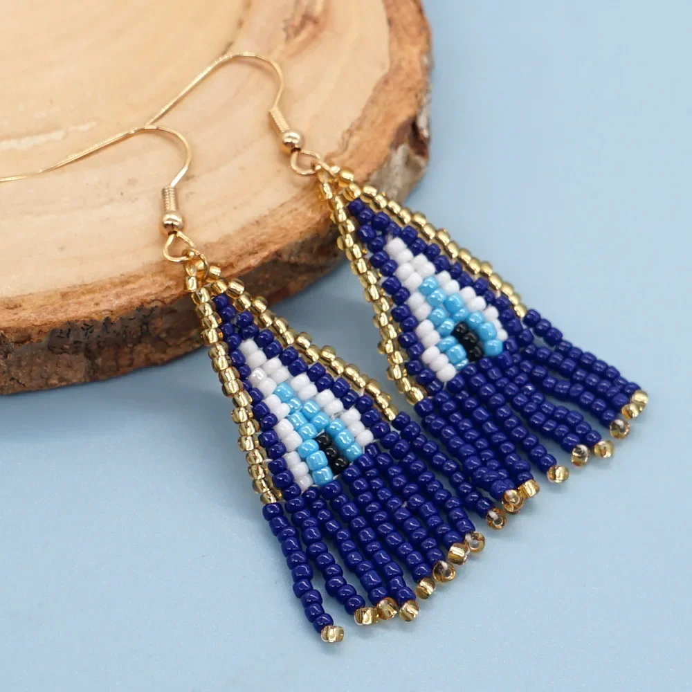 Fringe Earrings  Hand knitting  fashion  Bohemia  Beading  eye  Swallow tail  alloy  female  geometry  Rice Bead Earrings