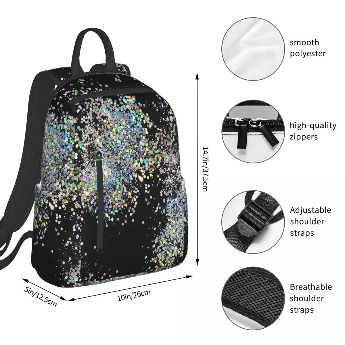 Black And Multicolor Sequins Faux Backpack Student BookBag Children School Bag Computer Shoulder Bags Men Women