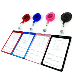Vertical Staff Work Card Holder Aluminum Alloy Pass Access ID Card Case with Retractable Badge Reel Identity Tag Bus Card Sleeve