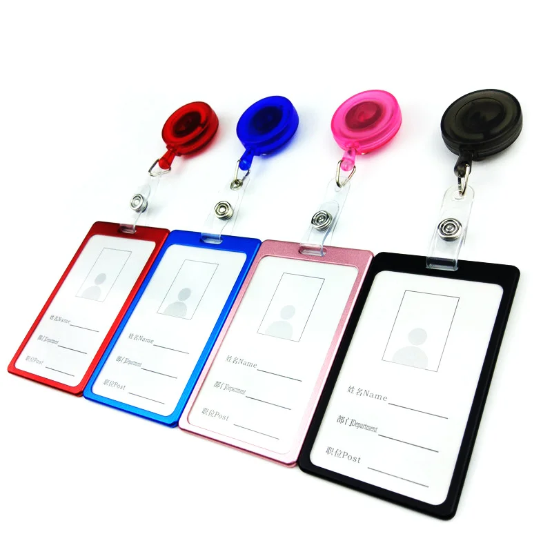 Vertical Staff Work Card Holder Aluminum Alloy Pass Access ID Card Case with Retractable Badge Reel Identity Tag Bus Card Sleeve