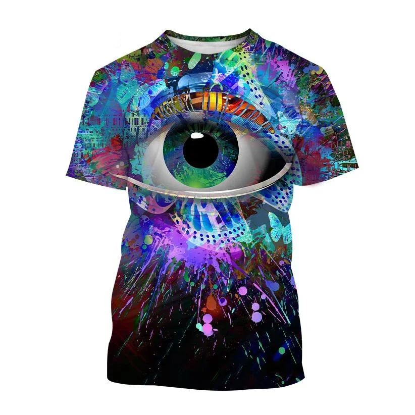 New Hot Sale Funny Eye Art 3D Print Men\'s Short Sleeve Cool T-shirt Fashion Design Short Sleeve Tops