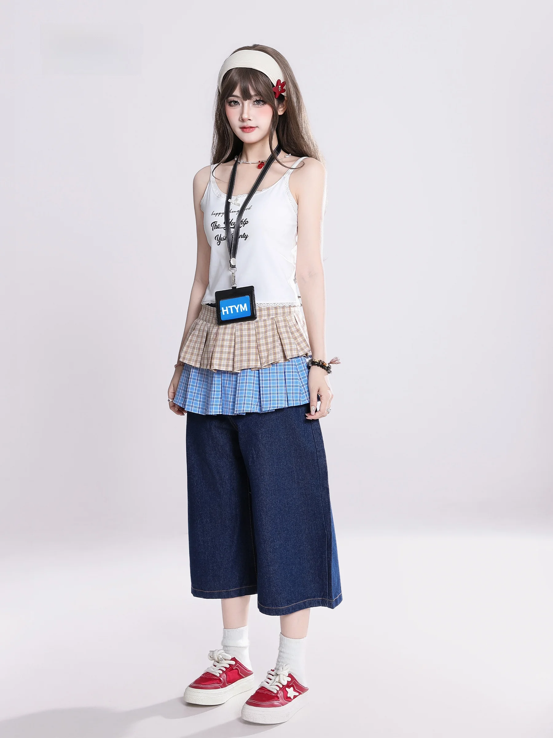 American Retro Detachable Denim Mid-Length Pants Women Summer New High Waist Loose Straight Seven-Foot Trousers Trendy