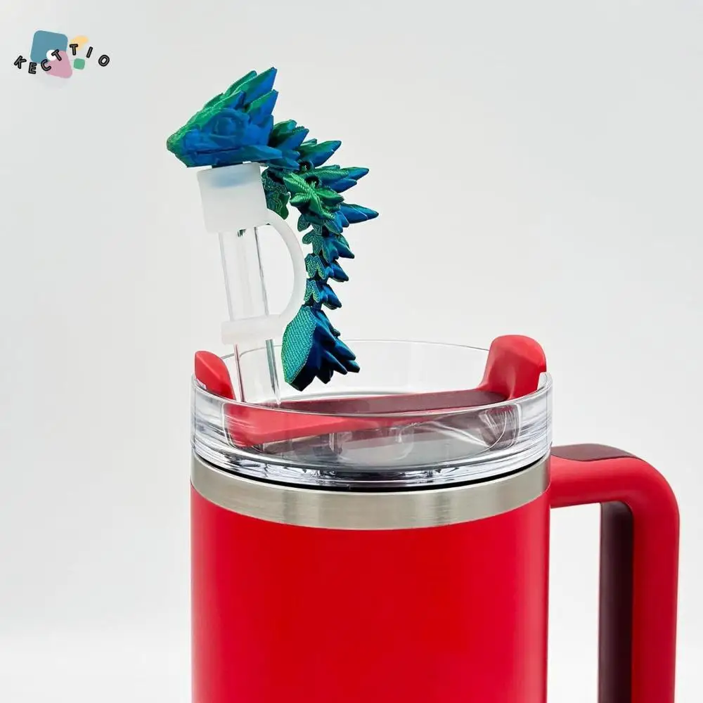 

2Pcs 3D Printed Dragon Straw Cover Laser Gradient Color Silicone Straw Cap Dust-proof Spill Resistant Straw Plug Drinking