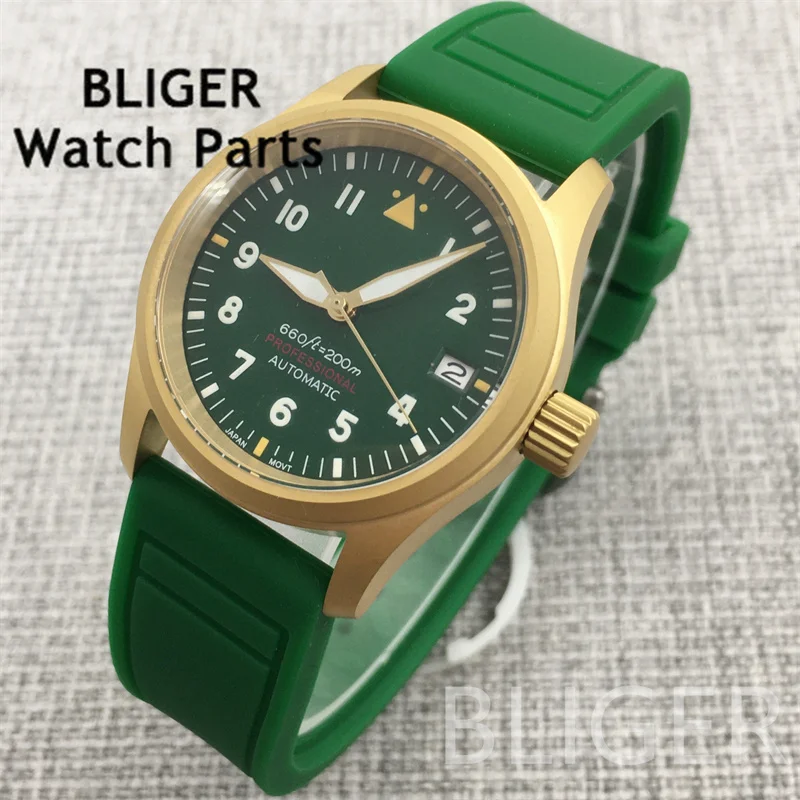 BLIGER Мужские механические часы-пилот 36 мм/39 мм Зеленый Черный Синий Белый Светящийся циферблат Сапфировое стекло Механизм NH35 10 АТМ Водонепроницаемый