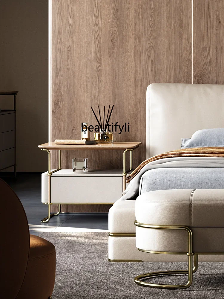 

A07 Italian Bedside Table Luxury Villa Bedroom Solid Wood Bedside Cabinet