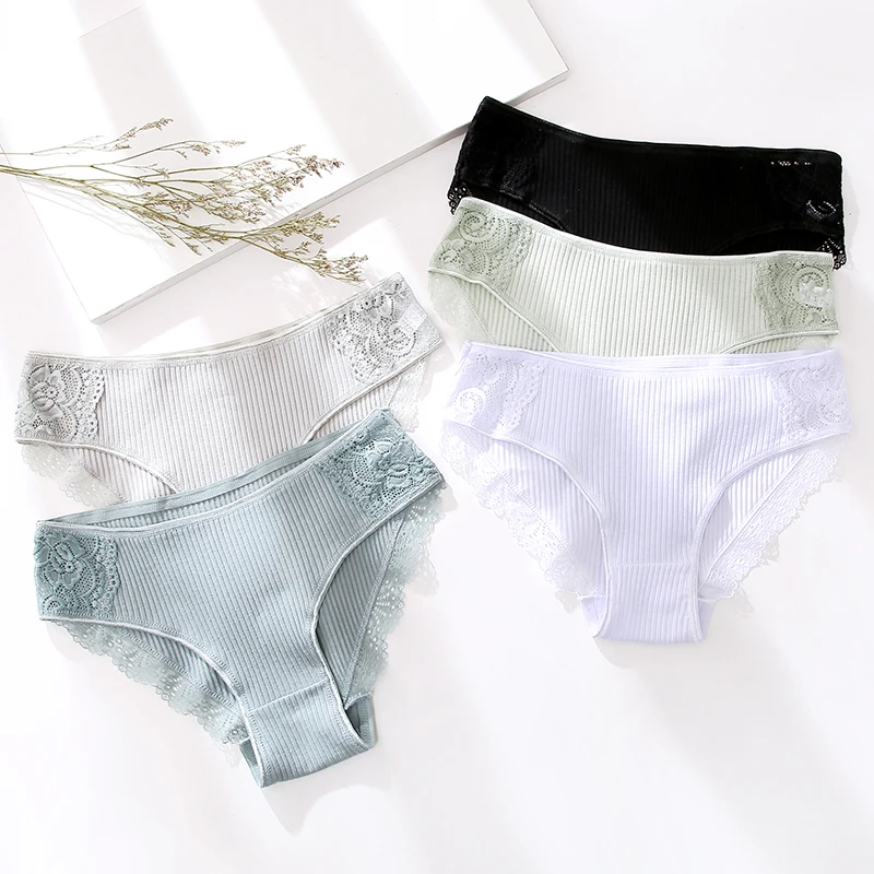 FINETOO 3PCS/Set M-XXL Cotton Underwear Women\'s Panties Comfort Underpants Floral Lace Briefs For Woman Sexy Low-Rise Intimates