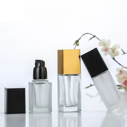 Empty Pump Bottle Glass Liquid Foundation Container Makeup 15ml-30ml Transparent Square Refillable Bottle Portable Pump Bottle