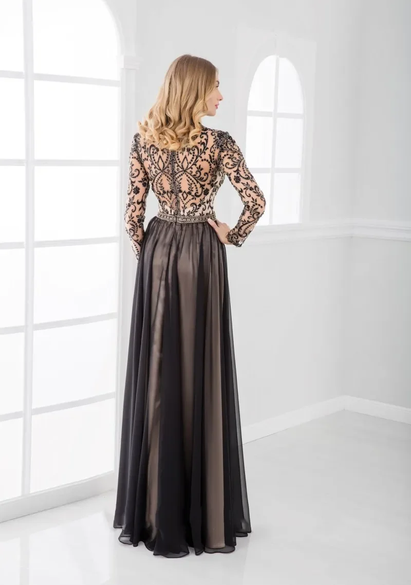 Vintage Long Sleeve Beaded Mother Of The Bride Dresses Floor Length Lace Cheap Plus Size Mothers Wedding Guest Dress