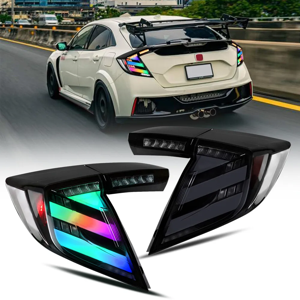 

1 пара дымовых RGB светодиодных задних фонарей указателя поворота в сборе для Honda Civic Hatchback 2016-2021, аксессуары для задних стоп-сигналов