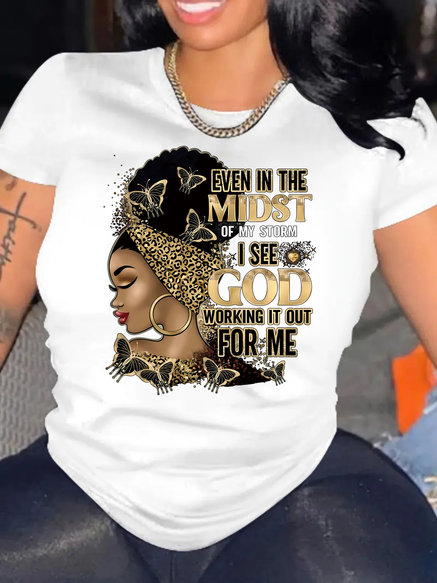 

For Spring & Summer, Women's Cartoon Portrait & Letter Print Casual Short Sleeve Top T-Shirt
