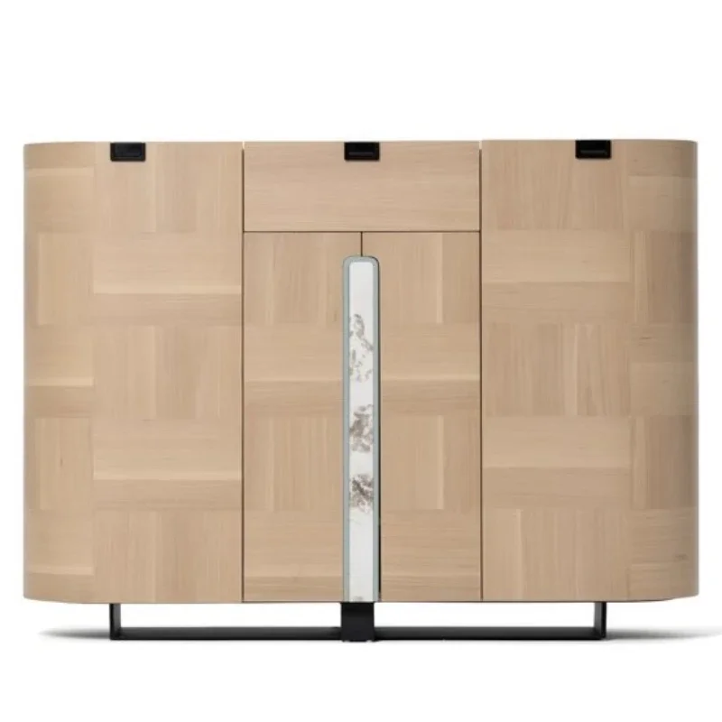 Large capacity shoe cabinet solid wood movable laminate marble pattern
