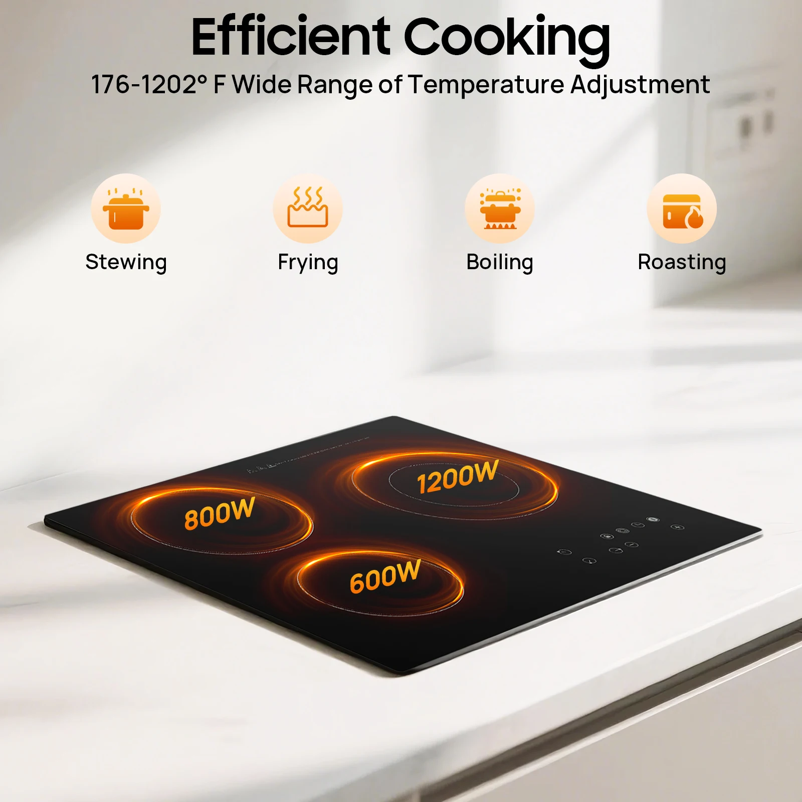 3口電気コンロ 110v 23インチ 電気ストーブ カウンタートップ＆ビルトイン 9段階出力調整 2600W 電気コンロ プラグなし