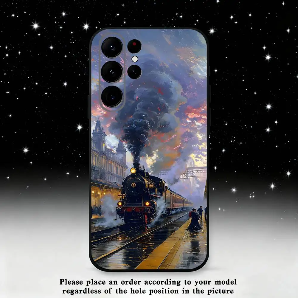 Casing Ponsel Kereta Api Uap Klasik Untuk Samsung S25, S24 Ultra, S20, S30 plus, S22 plus, S23, S30 Ultra 5G Silikon Hitam