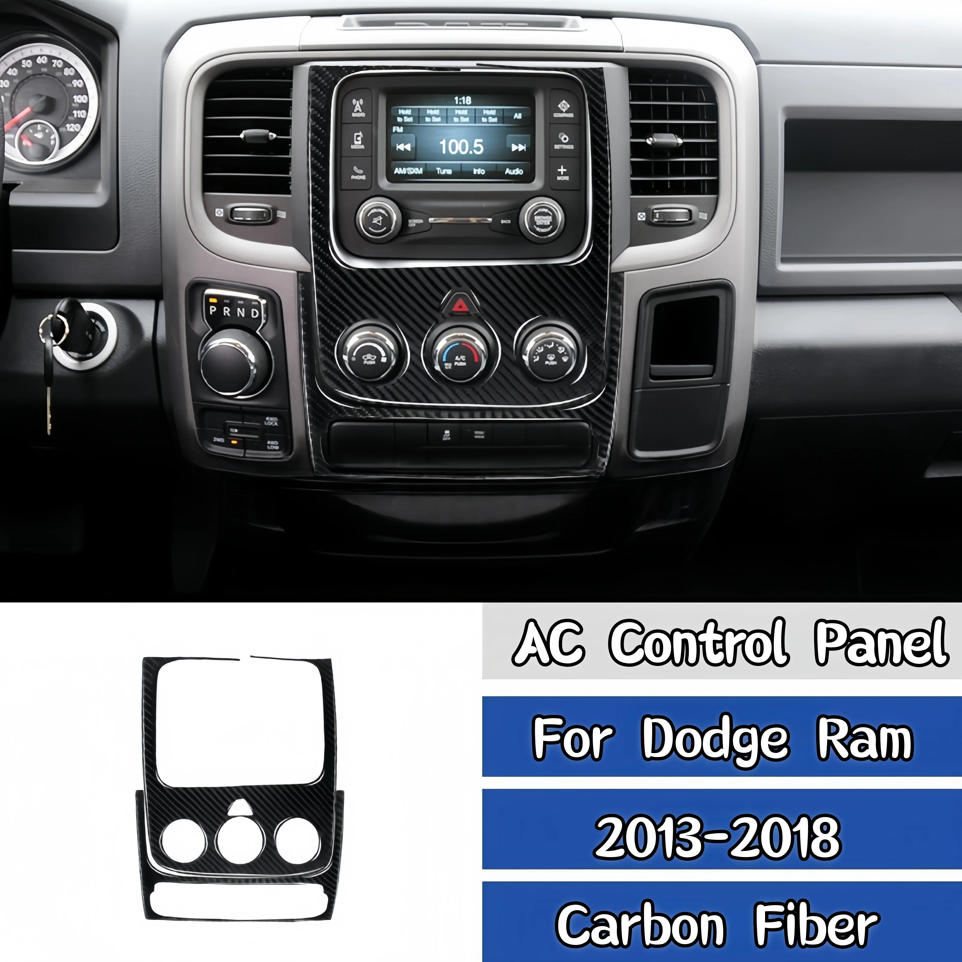 

For Dodge Ram 1500 2013-2018 Carbon Fiber Car Interior Center Console AC Control Panel Decoration Cover Trim Sticker Accessories