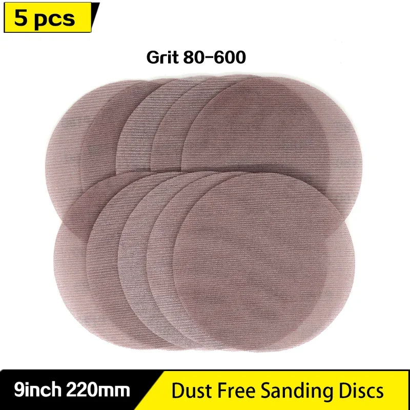 9 Inch 220mm Mesh Abrasive Dust Free Sanding Discs Anti-blocking Dry Grinding Sandpaper 80 to 600 Grit  Hook and Loop Sand Paper