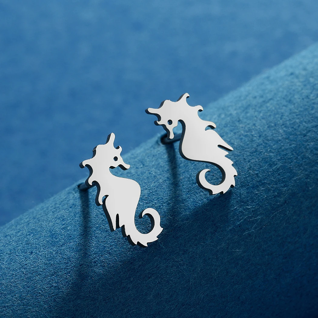 Chandler Tiny Sea Horse Stud Earring Beach Earrings Stainless Steel Seahorse Jewelry Ocean Life Lover Gift for Men and Women