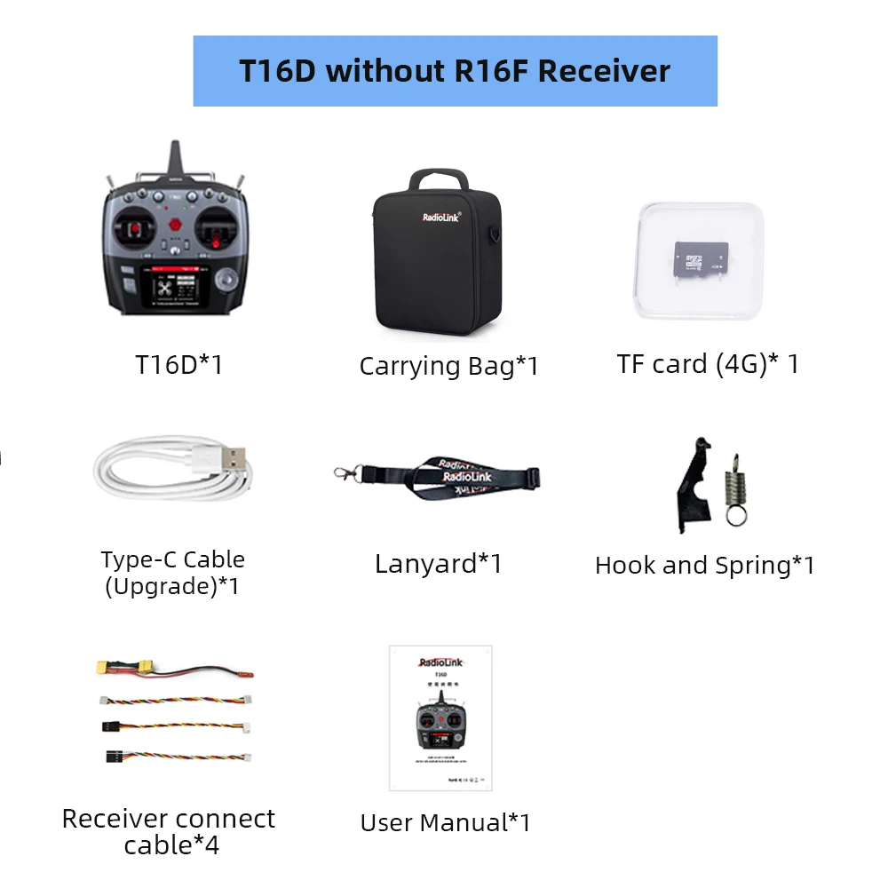 [M1 with R16F ELRS] Radiolink Transmitter Remote Controller RadioLink T16D 16 Channels 2.4GHz R16F Receiver Remote Controller  UAV FPV Remote Car 