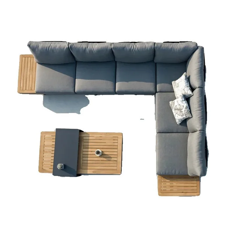 

Outdoor aluminum alloy sofa rain and sun protection courtyard villa hotel teak sofa chair outdoor open-air combination furniture