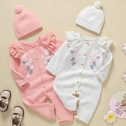 Baby Rompers Hats Clothes Sets Autumn Embroider Knitted Newborn Boys Girls Jumpsuits Caps 2pcs Outfits Winter Toddler Costume